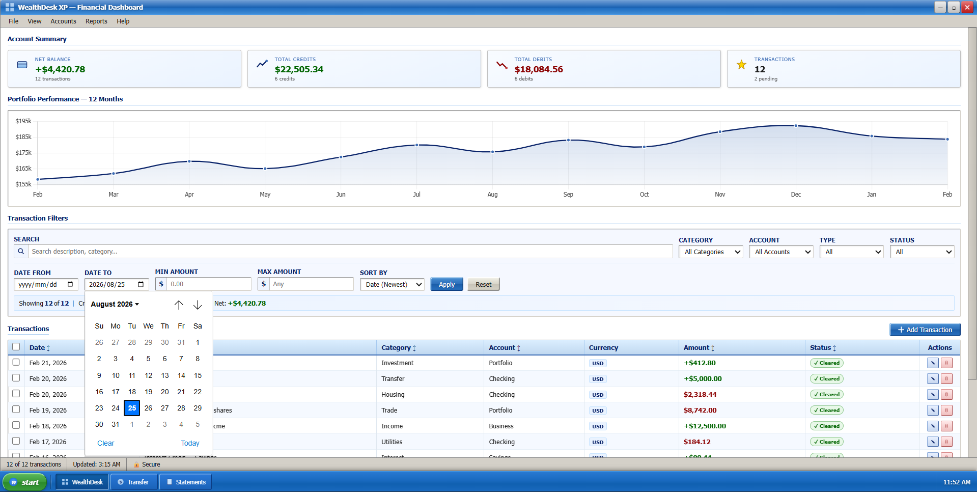 WealthDesk XP chart view